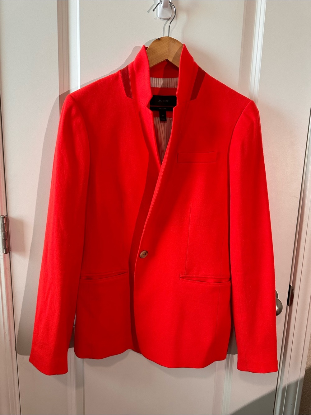 J.Crew Regent Bright Red Orange Single-Button Blazer Wool Blend Size 10